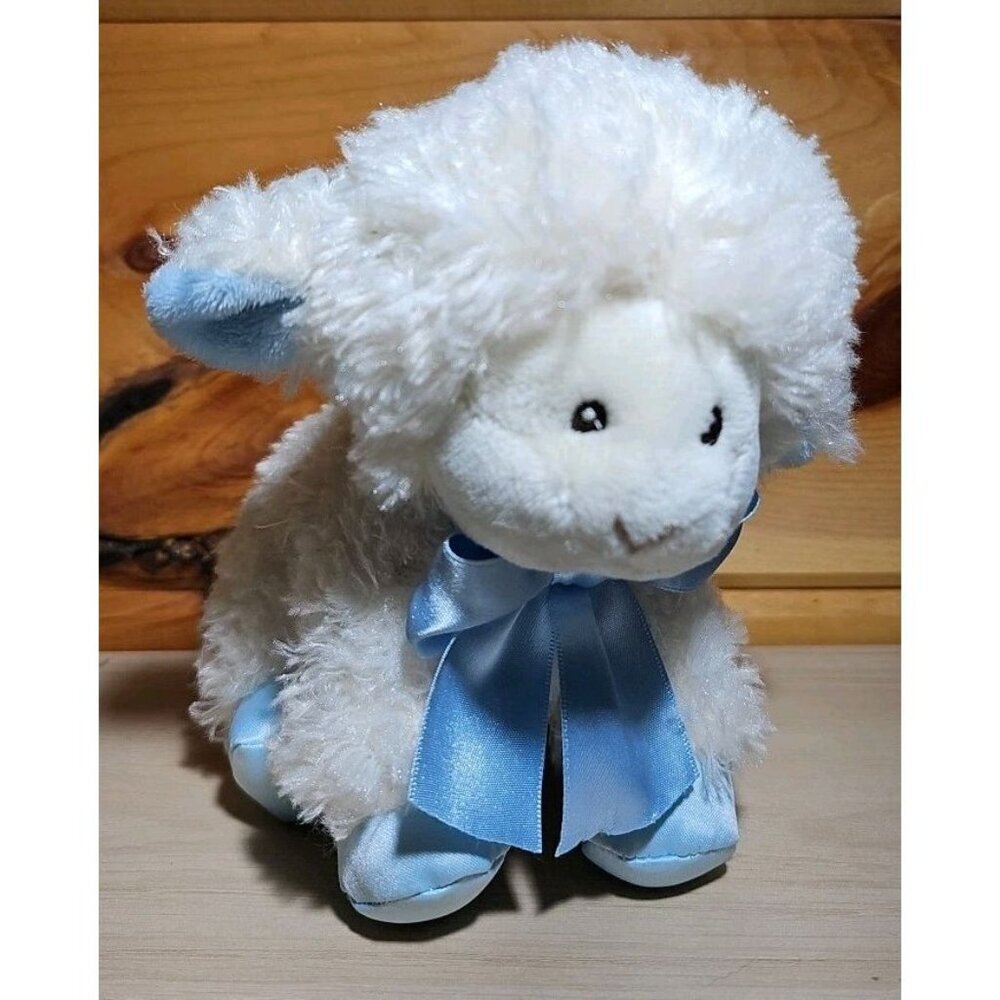 Aurora Baby White and Blue Lamb plush Stuffed Animal Toy 6”